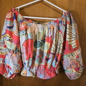 Rachel Zoe Floral Peplum Sleeve  Off-Shoulder Top - Multicolor Small NWOT